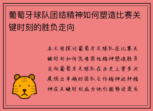 葡萄牙球队团结精神如何塑造比赛关键时刻的胜负走向